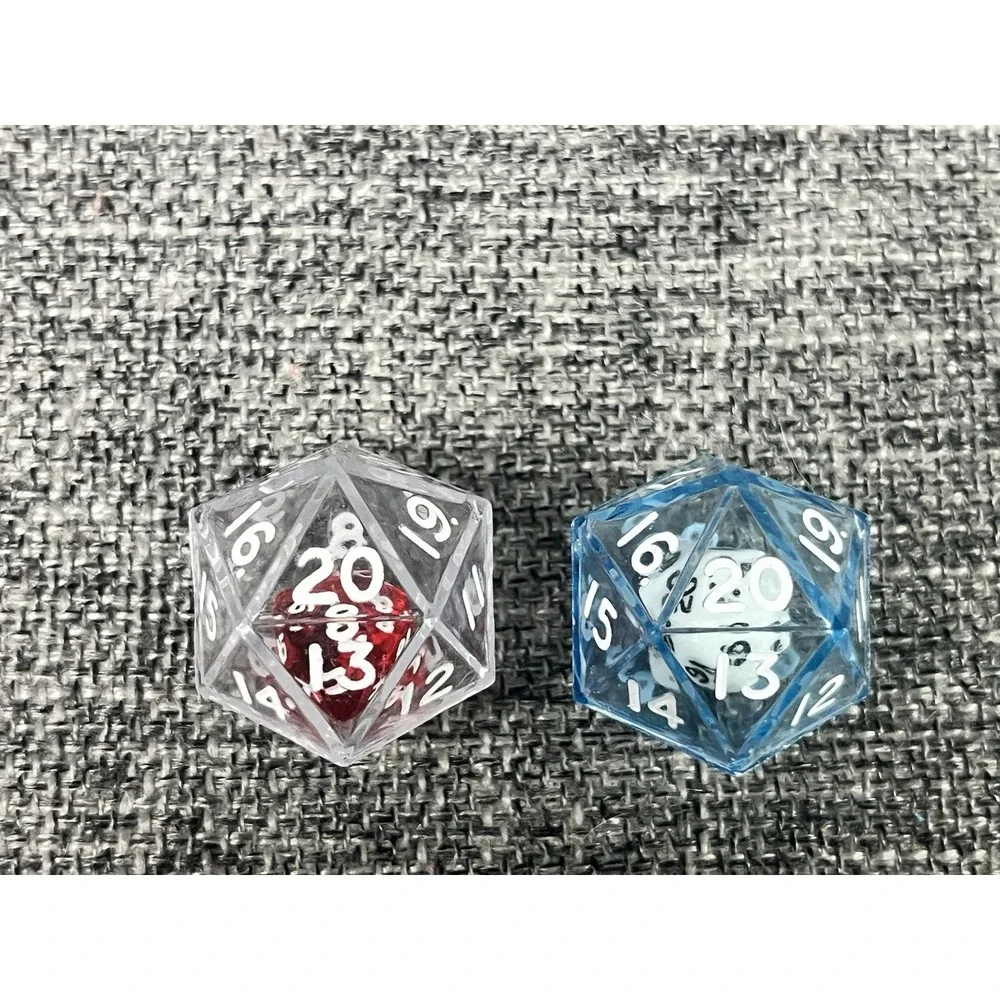 Blue And Clear Double Dice RPG Gaming D20 Twenty Sided Game 25mm Die Math Pair